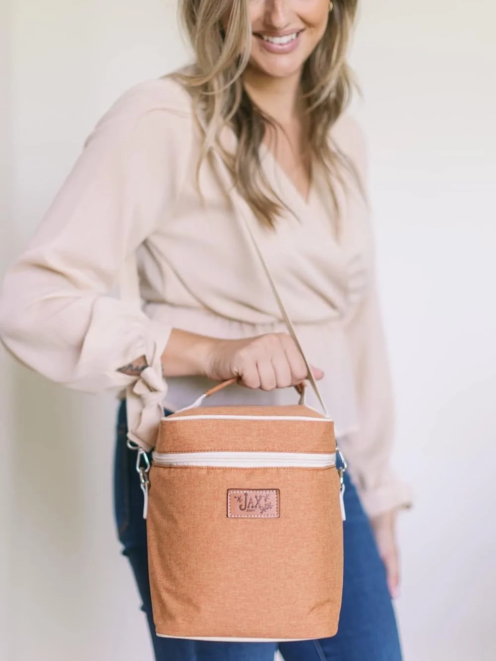 Jax Peach-Colored Insulated Baby Breast milk Cooler Bag with Top Handle